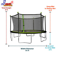 Sportspower 14′ round Trampoline with Safety Enclosure in Green and Black