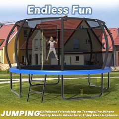 12FT Kids Trampoline with Safety Enclosure Net & Ladder, Outdoor Blue