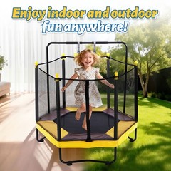 Toddler Trampoline Indoor Outdoor Rebounder w/ Enclosure Gymnastics Bar For Kids