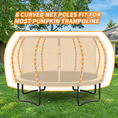 12Ft 8 Pcs Trampoline Curved Poles Replacement with Enclosure Net, Trampoline Cu