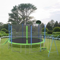 12FT Trampoline w/Slide and Swings, ASTM Approved Large Recreational Trampoline