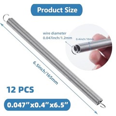 pcs Extension Springs,304 Stainless Steel Extension Springs 0.047″x0.4″x6.5″ 12
