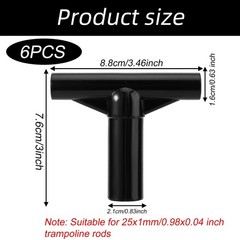 6pcs Trampoline Pole Covers & T-Tube Connectors, Black Plastic End Caps for Net