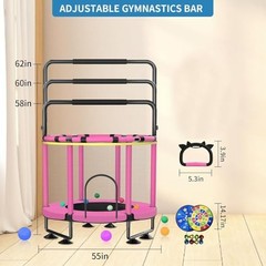 Trampoline for Kids, Upgrade Full Anti-Rust 440lbs Indoor Outdoor 60 A2-pink