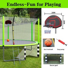 16FT Trampoline w/ Basketball Hoop Pump and Ladder Soccer Goal for Kids Outdoor
