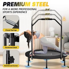 40 Inch Foldable Rebounder Trampoline with Adjustable U Bar Handle 350lb