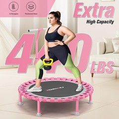 Foldable Mini Trampoline Indoor Workout Equipment Adjustable T-Bar Adults Kids