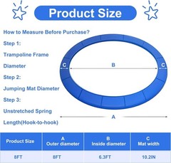 8FT Trampoline Spring Cover 0.6” Thick Universal Water-Resistant Trampoline Pad