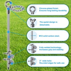 30” Ground Anchors Screw in with Chain, Heavy Duty Trampoline Stakes, 2pcs T…