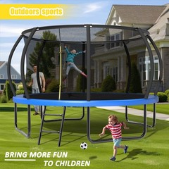 12FT Kids Trampoline with Safety Enclosure Net & Ladder, Outdoor Blue