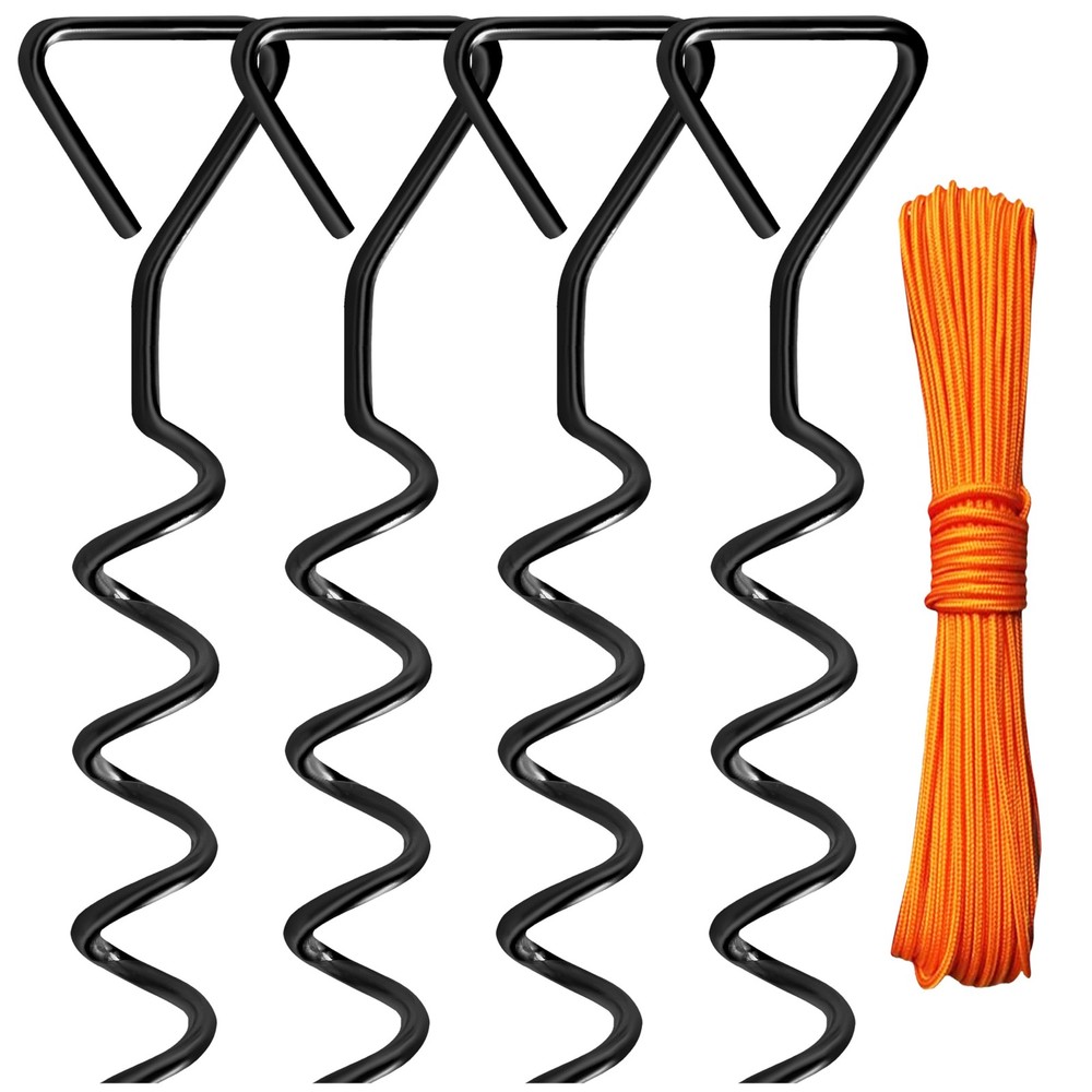 Heavy Duty Steel Corkscrew Stakes for Trampolines, Tents & Swing Sets + 4 Belts