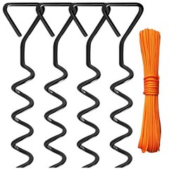 Heavy Duty Steel Corkscrew Stakes for Trampolines, Tents & Swing Sets + 4 Belts