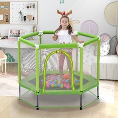 55″ Toddler Trampoline With Safety Enclosure Net And Ball For Indoor & Outdoor
