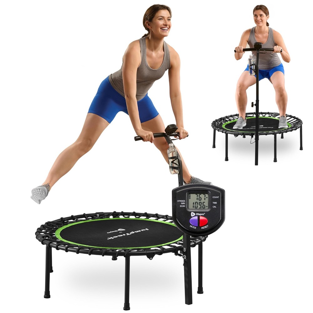 Jumptrack Indoor Rebounder Trampoline for Adults with Handle Bar & Jump Counter