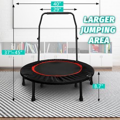40″ Folding Mini Trampoline Fitness Indoor Exercise Rebounder with Handle Red
