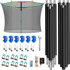 6PCS Trampoline Poles and 14FT Enclosure Net with Solar Light, Universal Trampol
