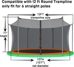 Breathable 12ft Round Trampoline Safety Net – Weather Resistant & Durable
