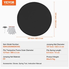 VEVOR Replacement Trampoline Mat Fits 12ft Frame 72 V-Rings 5.5″ Spring Length