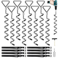 Ground Anchors 8 Pack with Tie Down Straps 2.5m Long, Ground Anchors with Drill Press in…
