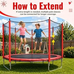 12 Pack Red Trampoline Pole Sleeve Covers 35.4 x 1.26 inches, Upgraded NBR