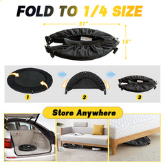 40″ Foldable Fitness Trampoline with Adjustable Handle, 6 Legs, Black