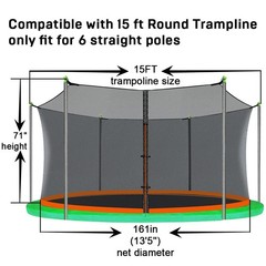 Jump Tastic Trampoline Net Replacement 12-15 ft 6 Pole