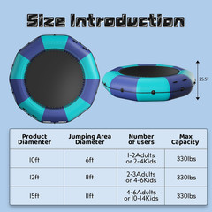 10Ft 12Ft 15Ft Inflatable Water Trampoline, Recreational Bouncer, Portable Bounc