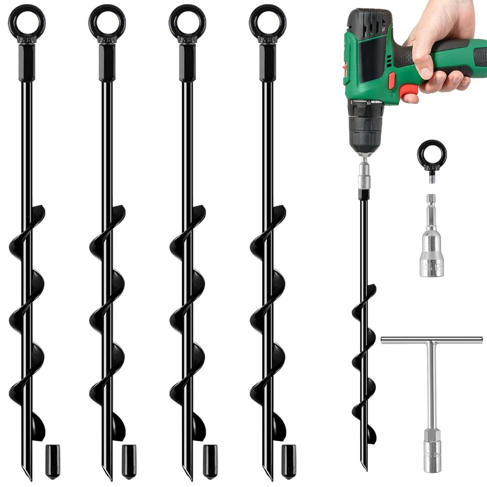 Ground Screw Anchors 18 Inch Spiral Trampoline Earth Anchor Kit 4 Pack Safety
