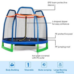 7FT Kids Trampoline W/Safety Enclosure Net Spring Pad Home Outdoor Heavy Duty
