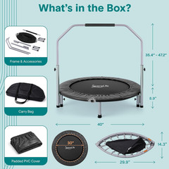40″ Foldable Mini Trampoline for Adults – Compact Fitness Rebounder with Adjusta