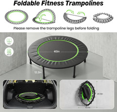 Mini Trampolín Fitness Plegable 40″ con Cuerdas Elásticas, Soporta 330 lb, Nuevo