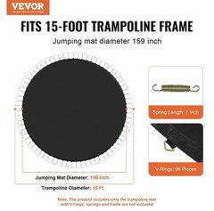 VEVOR Replacement Trampoline Mat Fits 15ft Frame 96 V-Rings 7″ Spring Length