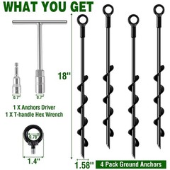 Ground Screw Anchors 18 Inch Spiral Trampoline Earth Anchor Kit 4 Pack Safety