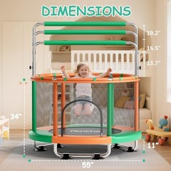 55″ Toddler Mini Trampoline for Kids, Indoor Outdoor Toys with Green-Orange