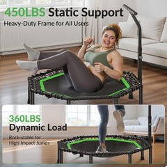 FED Fitness 51″ Octagonal Rebounder Trampoline for Adults w Handle and Bungees