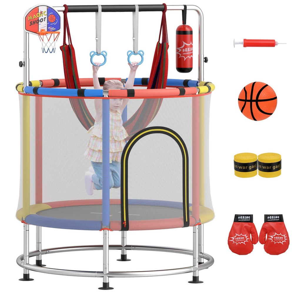 6-in-1 Kids Trampoline Combo 55″ Toddler Play Activity Center w/Hammock Red