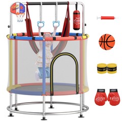 6-in-1 Kids Trampoline Combo 55″ Toddler Play Activity Center w/Hammock Red