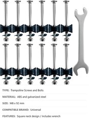 Trampoline Screws Bolts, 12 Pc, M8 x 92 mm, ABS Galvanized Steel, Wrench
