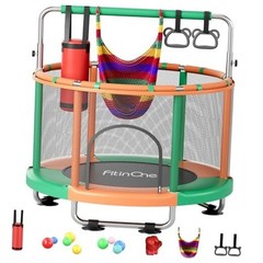 55″ Toddler Mini Trampoline for Kids, Indoor Outdoor Toys with Green-Orange