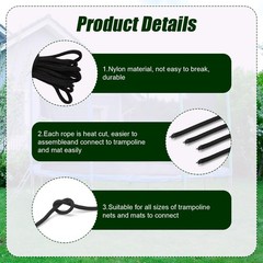 6pcs Trampoline Net Connection Rope, Nylon Black Cord Tie Down Rope for Tramp