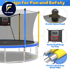 14Ft Trampoline with Basketball Hoop Upgraded round Kids Outdoor Trampoline