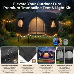 12FT Trampoline round Tent(Tent ONLY) Fits 12FT Frame 8 Curved Poles with LED Li