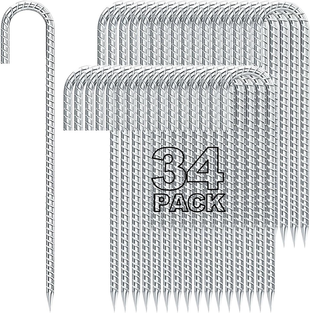 12 inches Tent Stakes Heavy Duty 34-Pack, 5/16″ Diameter J Hook Fence Stakes …