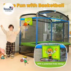 4X6FT Rectangle Trampoline with Basketball Hoop, and Safety Net – Indoor/Outdoor