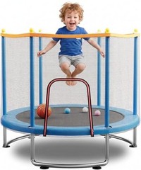 Kids Trampoline with Safety Net – 440lbs Capacity, Upgraded Rust-Proof Ring