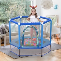 55” Toddlers Trampoline w/ Safety Enclosure Net and Balls Kids Mini Trampoline