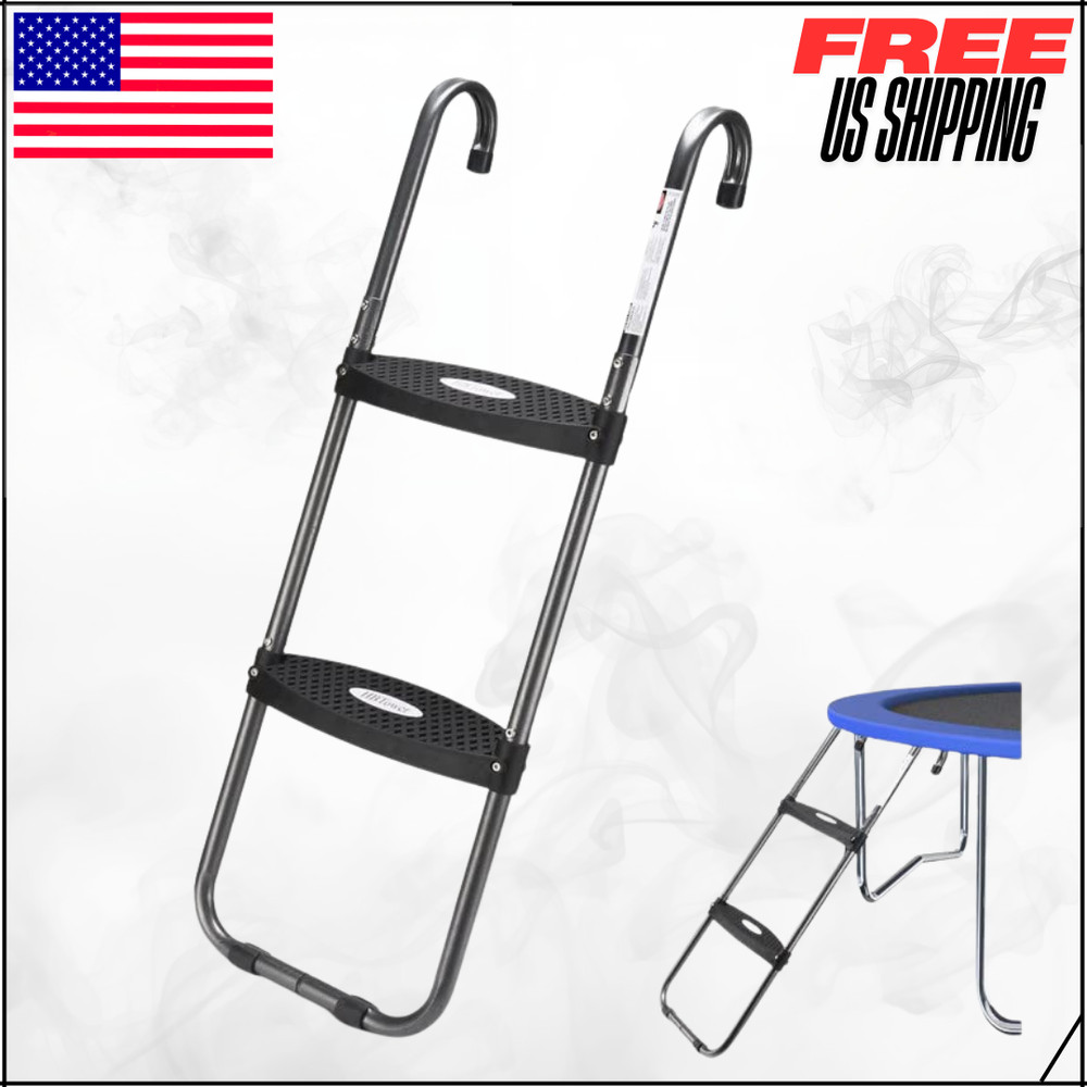 Trampoline Ladder W/ Horizontal & Wide Steps Universal Hook Steel 220 Lbs
