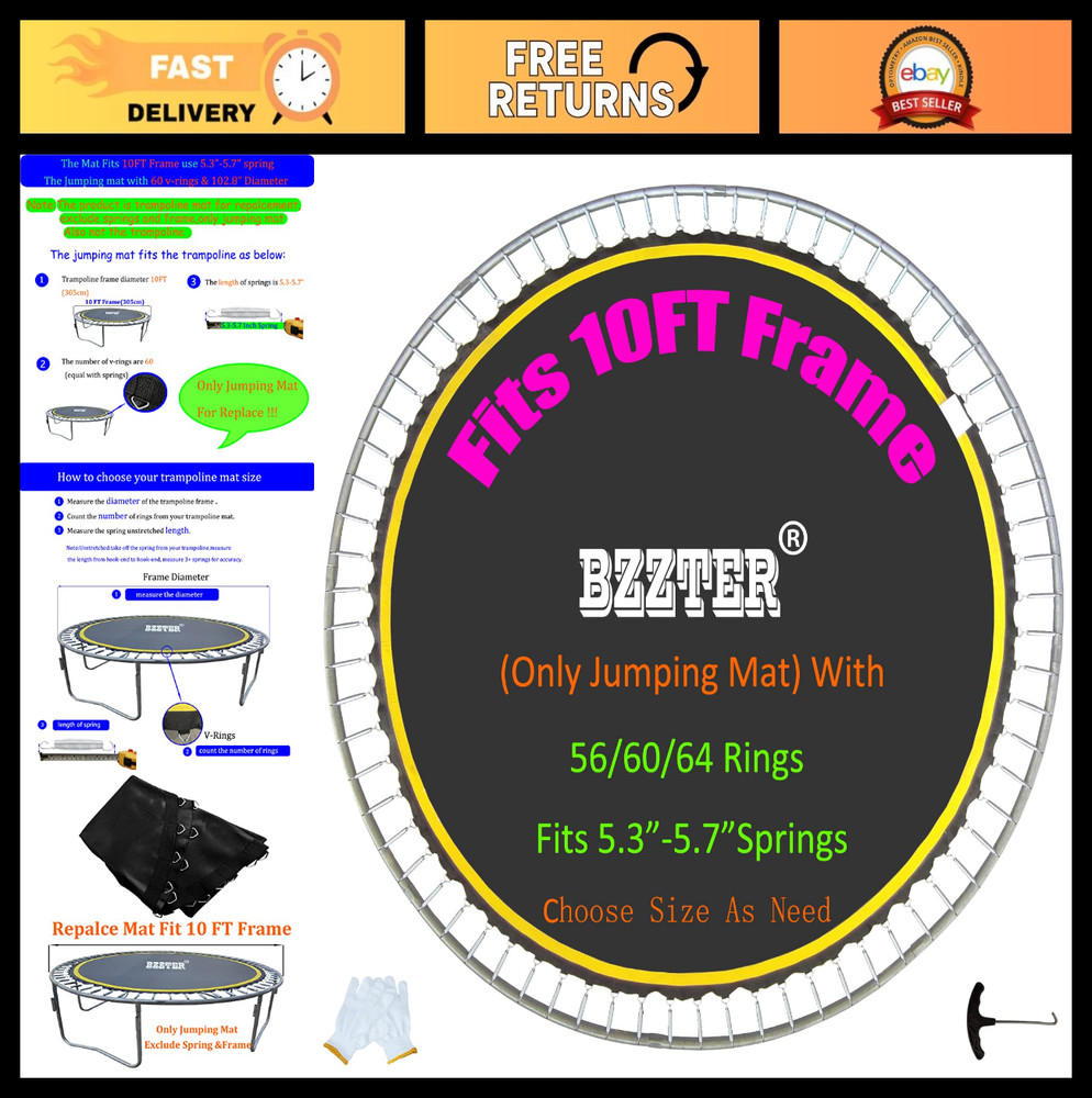 10ft Trampoline Replacement Mat – Durable, 8 Rows Stitching, Includes Spring Too