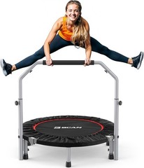 Foldable Fitness Trampoline Rebounder w Adjustable Handle Adult Exercise
