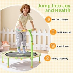 36” Mini Trampoline for Kids 3-6, Foldable & Spring-Free, Yellow & Green